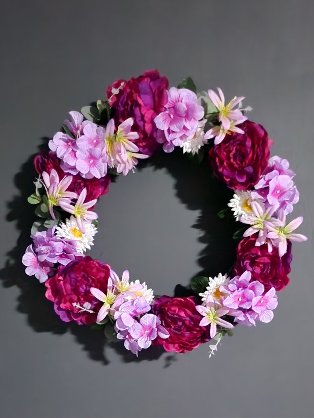 Pink & Magenta Floral Wreath - Decorative Flower Ring - Picture 1 of 1